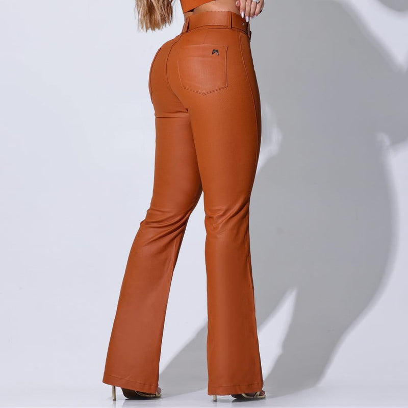 Calça Flare Encerada Caramelo c/ Cinto Tifany - SM270C