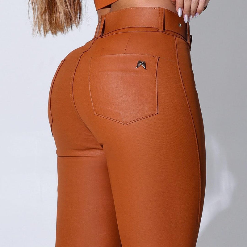 Calça Flare Encerada Caramelo c/ Cinto Tifany - SM270C