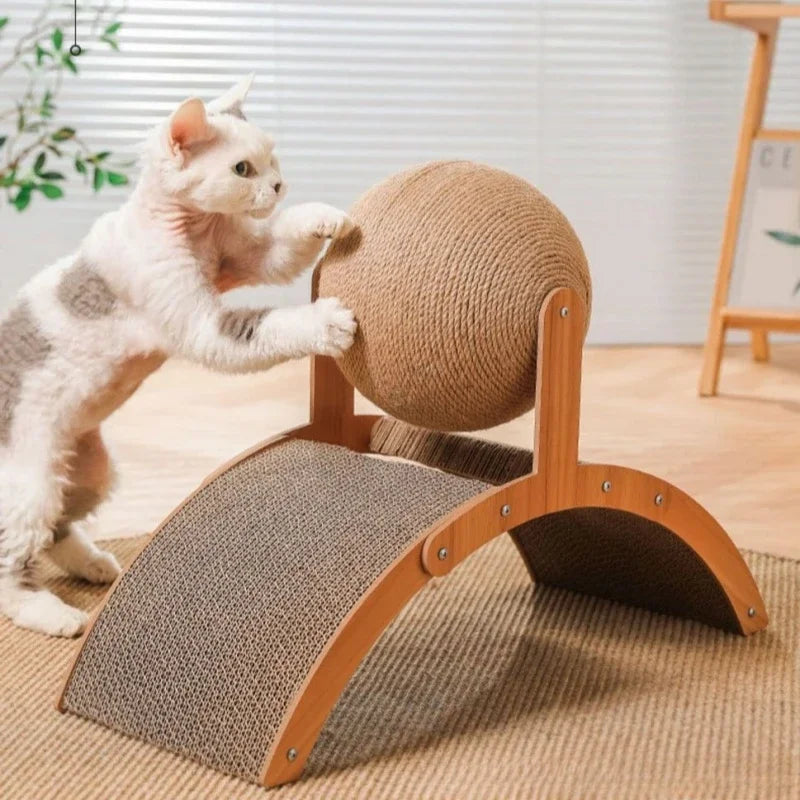 2 In 1 Cat Scratching Ball Wooden Cat Scratcher Sisal Scratch Board Wear-Resistant Grinding Paw Toy Solid Wood Scraper for Cats