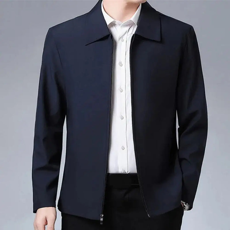 Men Jacket Elegant Mid-aged Men's Lapel Jacket with Zipper Closure Pockets for Formal Business or Casual Wear in Spring Fall