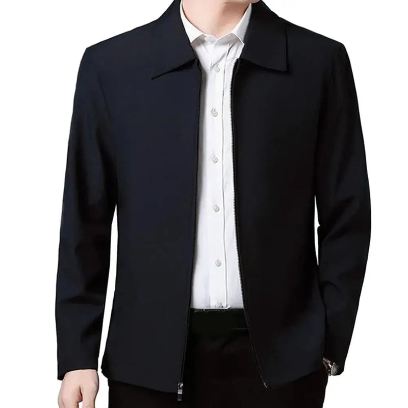 Men Jacket Elegant Mid-aged Men's Lapel Jacket with Zipper Closure Pockets for Formal Business or Casual Wear in Spring Fall