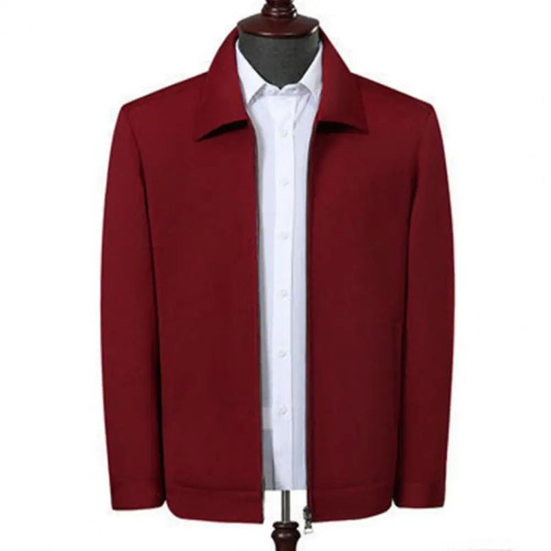 Men Jacket Elegant Mid-aged Men's Lapel Jacket with Zipper Closure Pockets for Formal Business or Casual Wear in Spring Fall