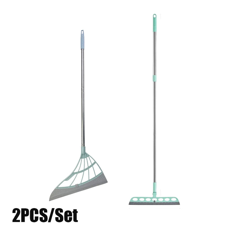 2PCS/Set Silicone Broom Wiper Squeegee Window Washing Multifunctional Household Home Floor Glass Scraper Hand-push Mirror