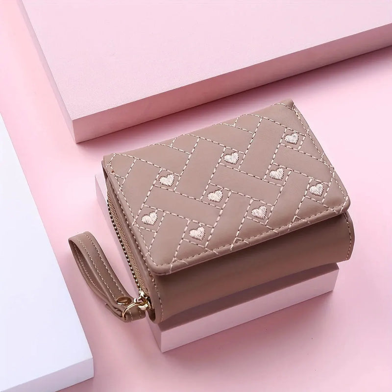 Women's Short Embroidered Love Zero Wallet Zipper Buckle Large Capacity Card Bag Versatile Fashion Simple