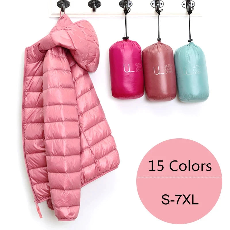 Women Puffer Jacket 15 Colors Plus Size 5XL 6XL 7XL 2022 New Spring Autumn Female Ultra Lightweight Packable Hooded Down Coats