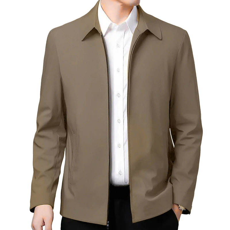 Men Jacket Elegant Mid-aged Men's Lapel Jacket with Zipper Closure Pockets for Formal Business or Casual Wear in Spring Fall