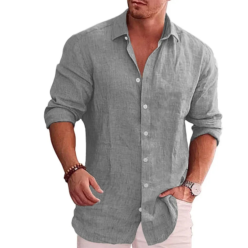 Cotton Linen Autumn Hot Selling Men's Long Sleeve Shirt Solid Color Casual Style Plus Size Men's Casual Linen Shirt