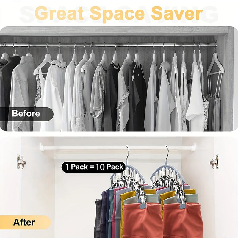 1/2/3PCS Closet Storage Hanger with 10 ClipsHangs 40 Pairs of LeggingsBlack HangerSpace-Saving Hanging Closet Organizer